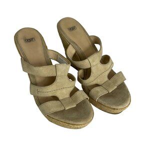 UGG "Tawnie" Beige Suede Wedge Sandals – Size 10